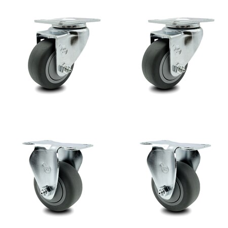 Service Caster 3 Inch Thermoplastic Rubber Wheel Swivel Top Plate Caster Set with 2 Rigid SCC SCC-20S314-TPRB-TP2-2-R-2